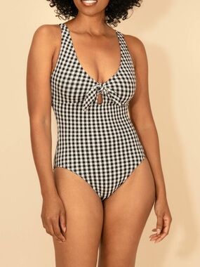 NWT Lands’ End Black and White Textured Gingham One Piece Swimsuit Size Medium
